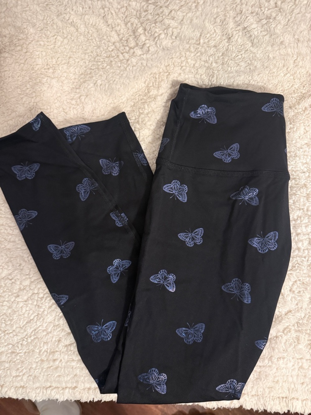 Beyond Yoga Black Leggings with Blue Butterfly Print